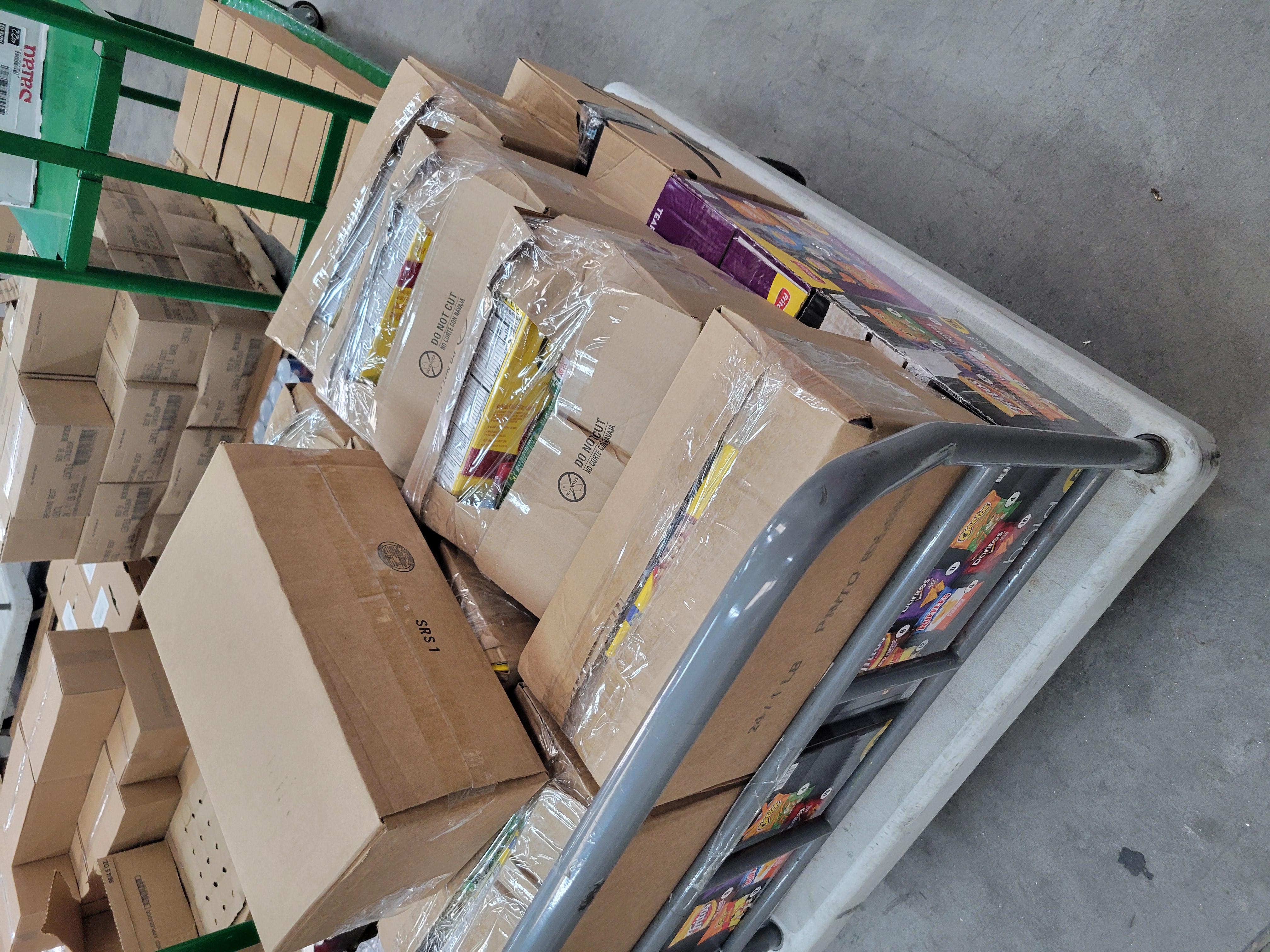 Super taped boxes of dry goods.